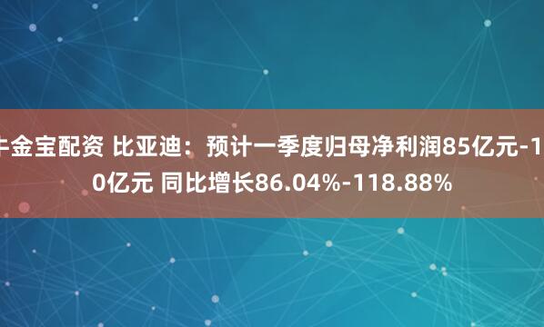 牛金宝配资 比亚迪：预计一季度归母净利润85亿元-100亿元 同比增长86.04%-118.88%